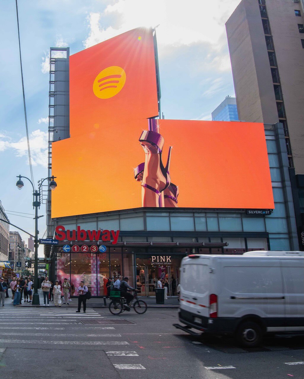 Spotify billboard featuring purple heels artwork